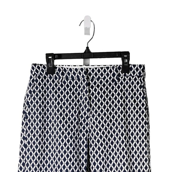 H&M Women's Pants Navy Blue White Geometric Stretch Skinny Pockets Trousers 4 - Picture 5 of 8